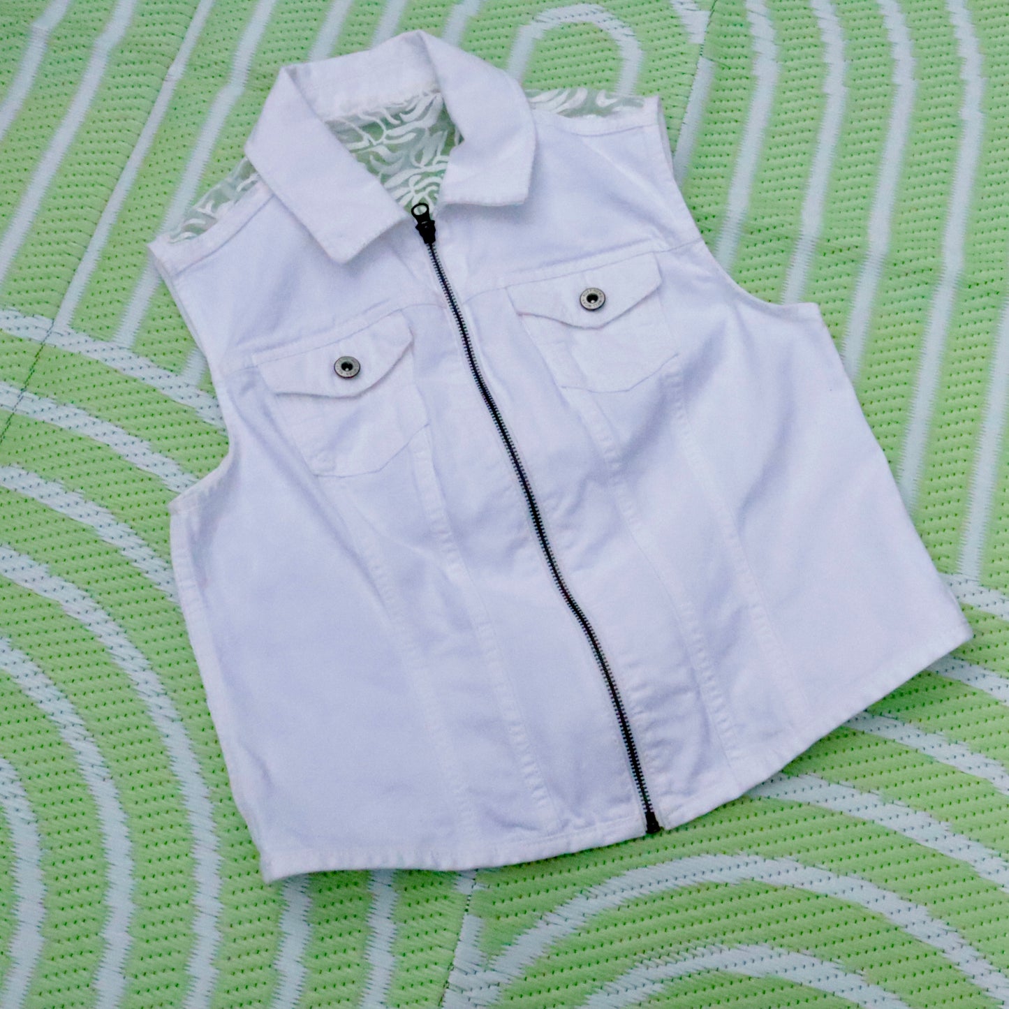 White Rose - Reworked Denim Vest