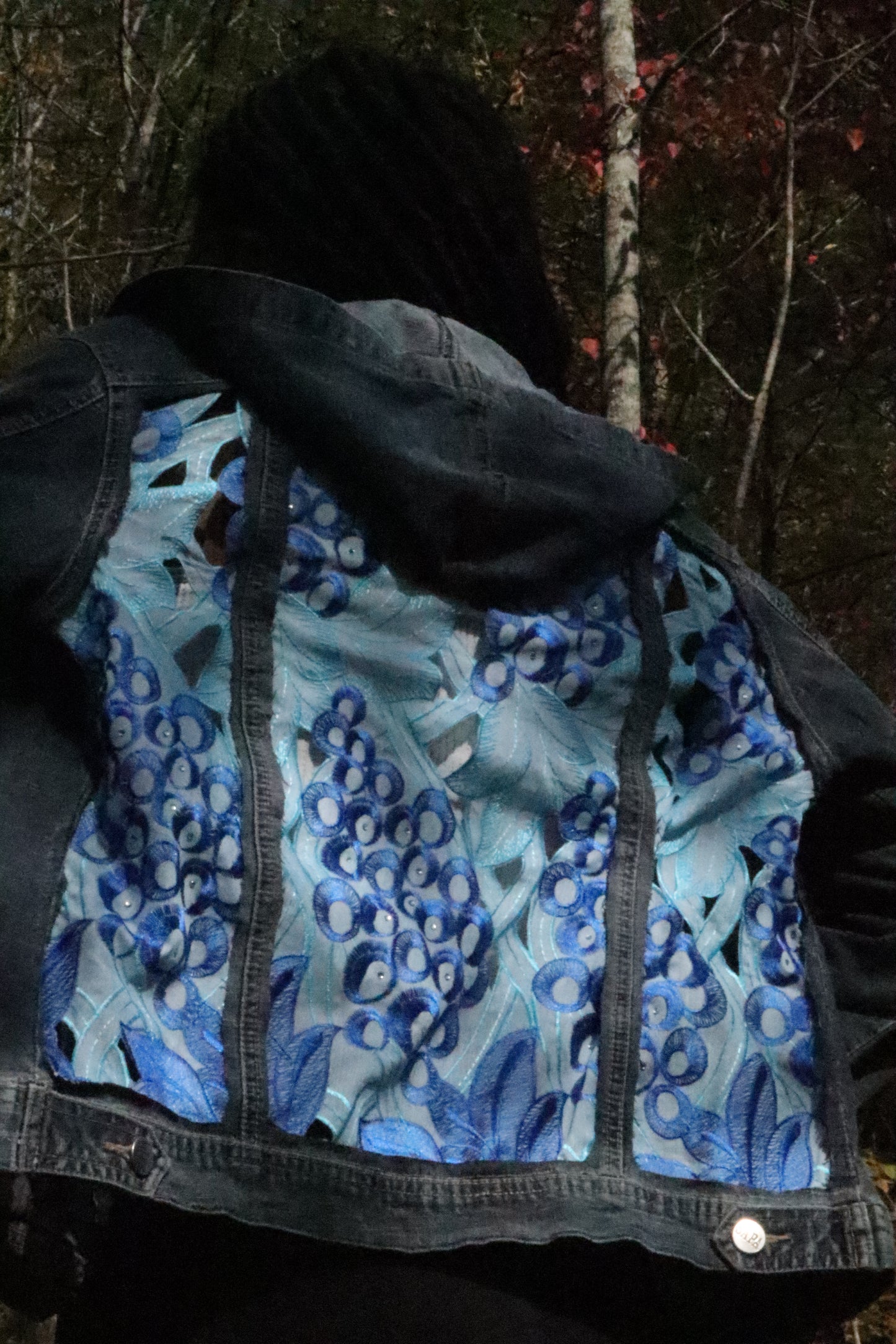 Blueberry Hoodie- Reworked Denim Jacket - Cori Eclectic Co.