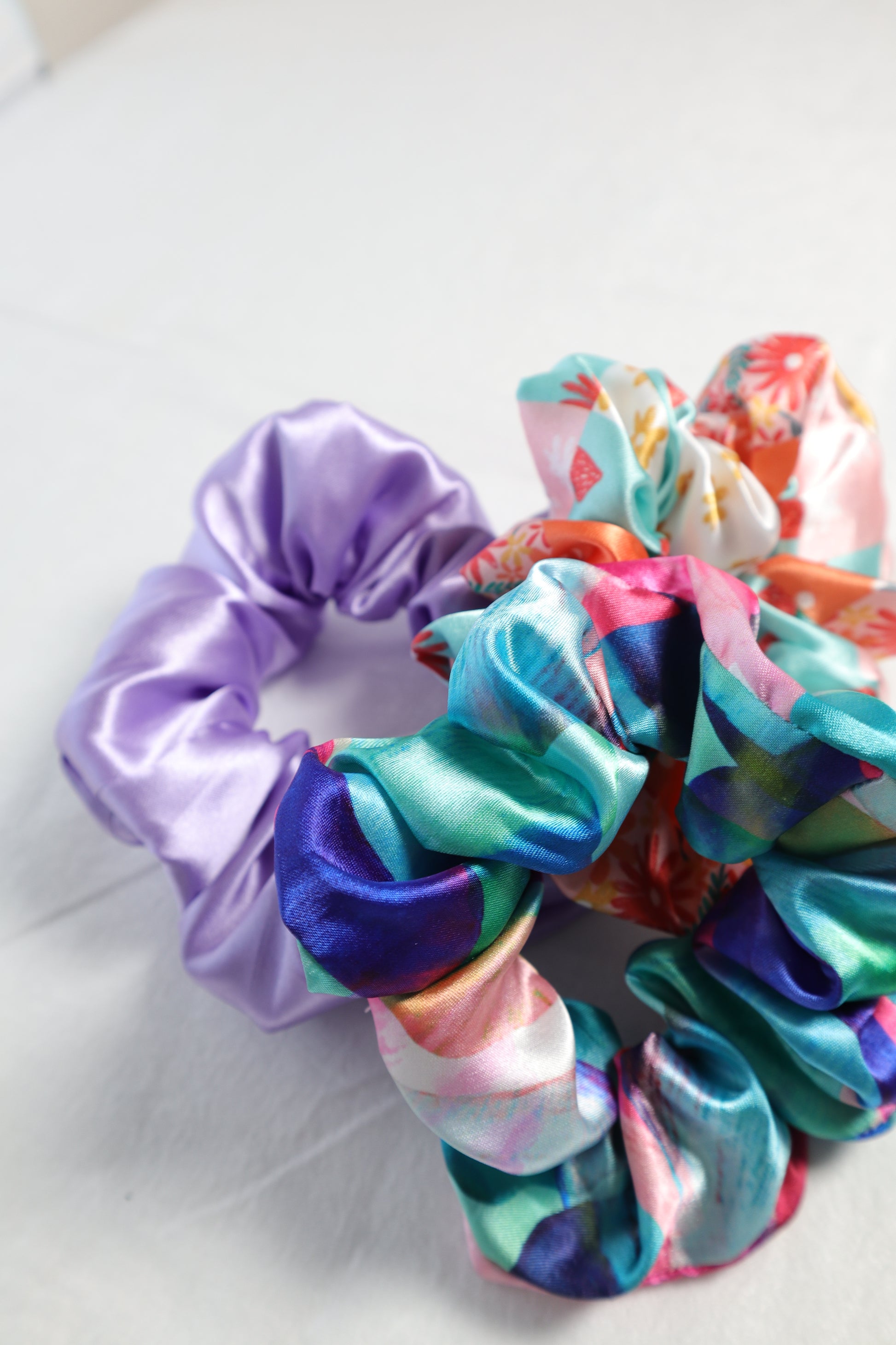 scrunchie, hair care, hair accessories, satin, hair protection, accessories, purple, lavender, girly, poly satin