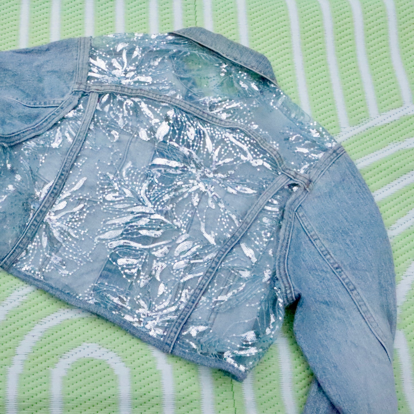 Glitzy - Cropped Reworked Denim Jacket