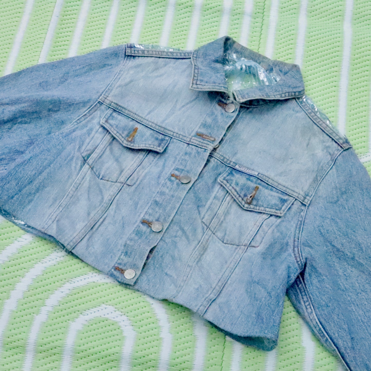 Glitzy - Cropped Reworked Denim Jacket