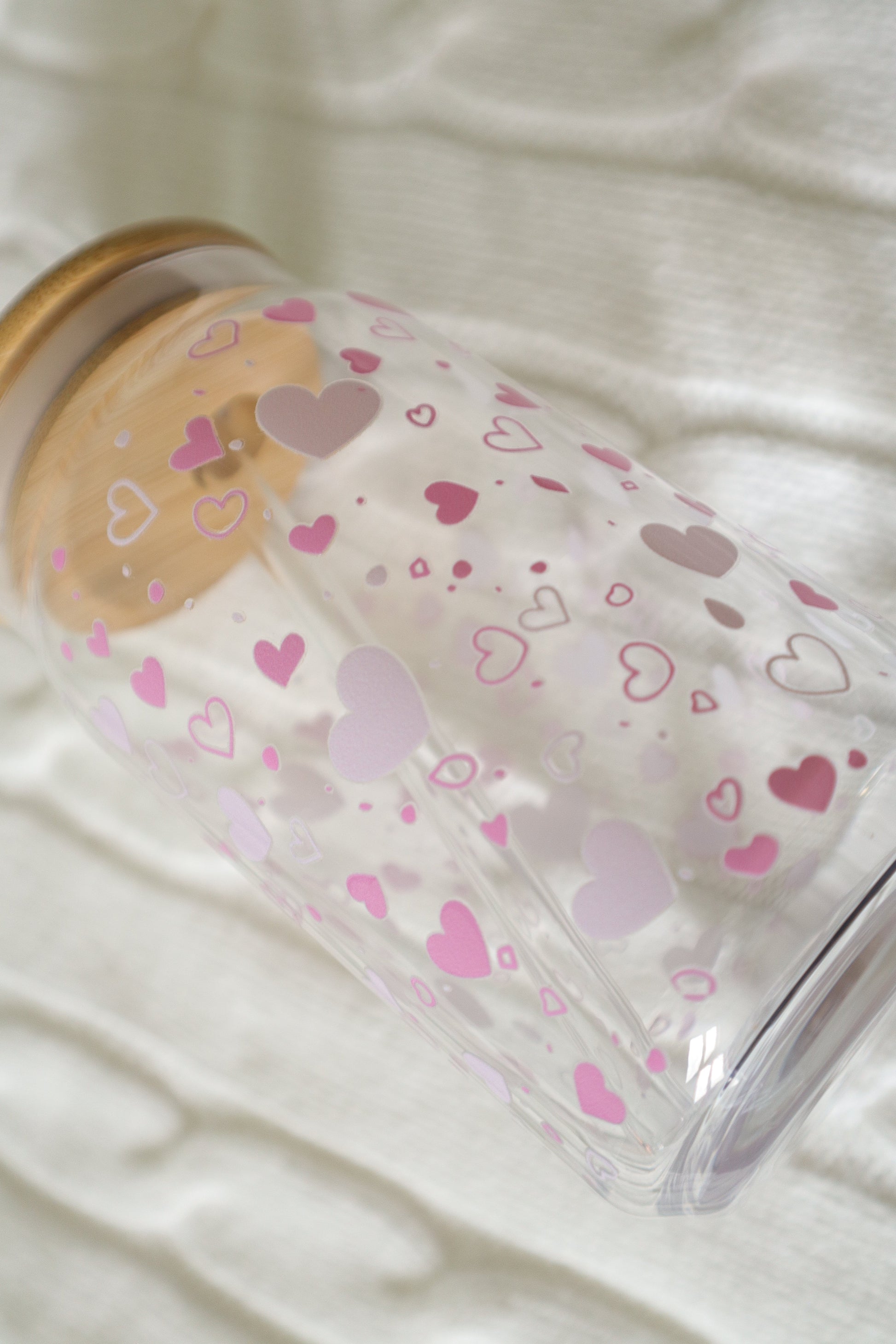 Cute Cup, Gift for Girls, Glassware, Bamboo Lid, 16oz Glass can