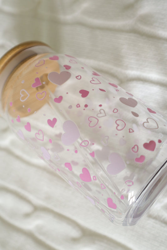 Cute Cup, Gift for Girls, Glassware, Bamboo Lid, 16oz Glass can